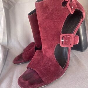 rag & bone Burgundy Suede Open-Toe Buckle Block Heel Sandals